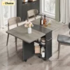 Folding Dining Table Drop Leaf Dining Table with 6 Wheels and 2-Layer Storage Shelf Space Saving Dining Table for Small Spaces