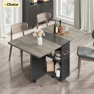 Folding Dining Table Drop Leaf Dining Table with 6 Wheels and 2-Layer Storage Shelf Space Saving Dining Table for Small Spaces